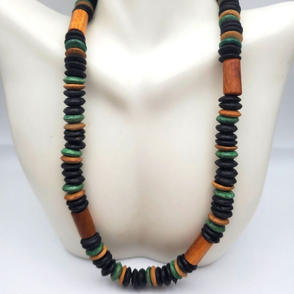 Wooden native‎ spacer beaded necklace
